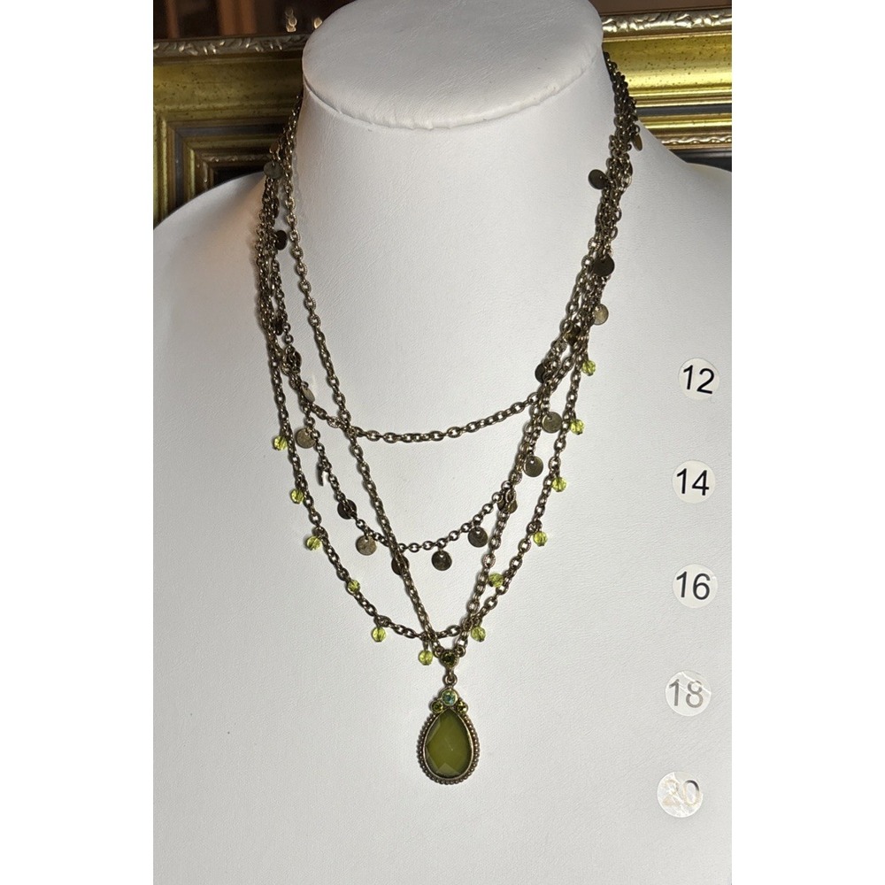 1928 Brand Green Teardrop Pendant Multi Strand Coin Dangle Necklace